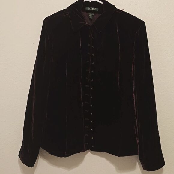 Lauren Ralph Lauren Purple Velvet silk blend button front jacket size 16 - Picture 1 of 11